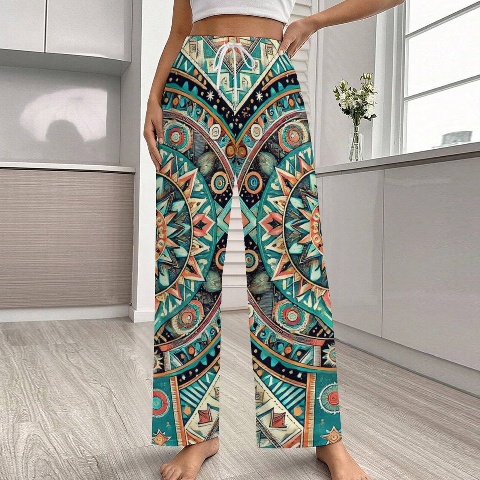 Celestial Threads By Lila Rivera ~ 170gsm Faux Cotton Drawstring Women Wide Leg Pajamas Pants LM072 (All-Over Printing) SALE-Personal Design