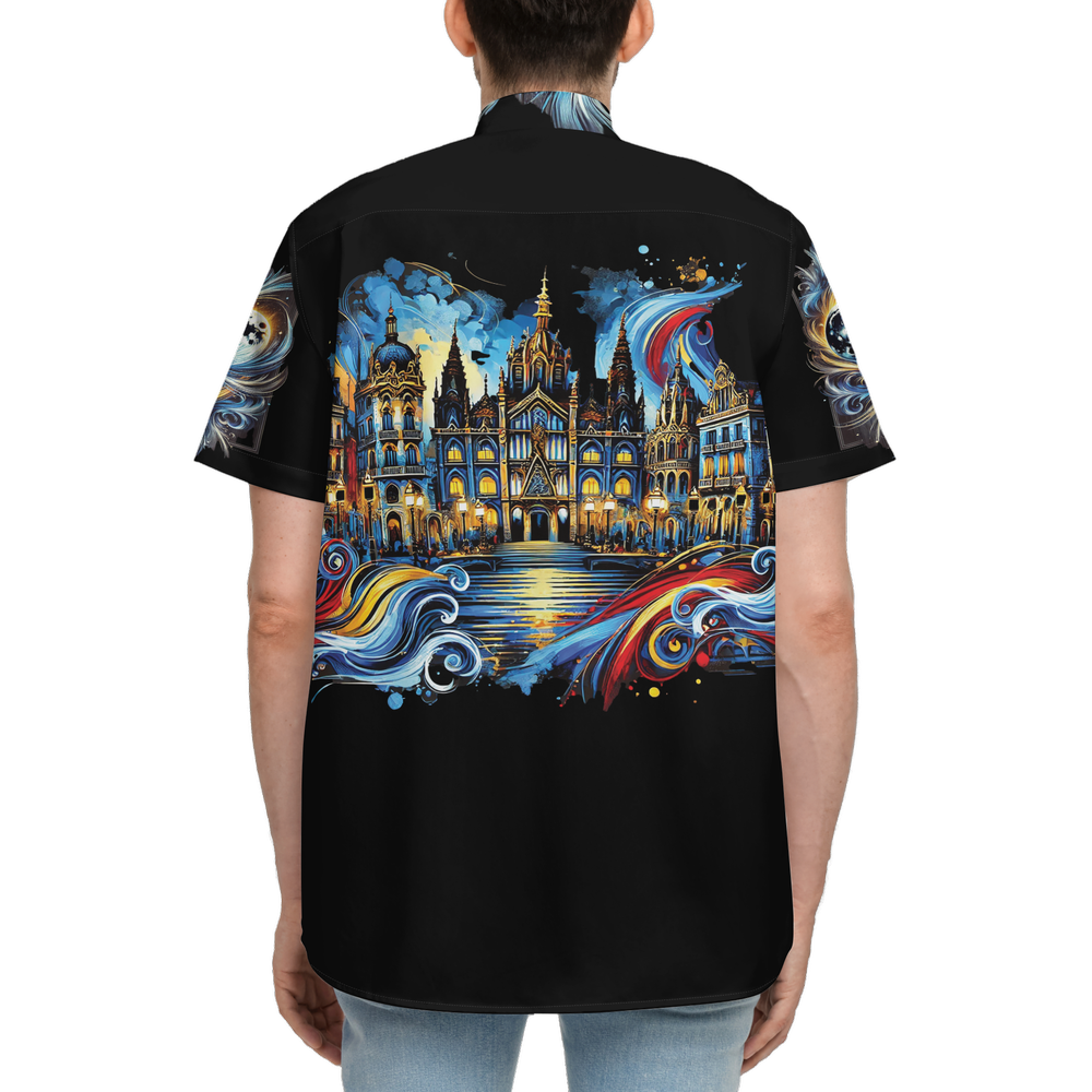 Barcelona Nights Unisex Classic Short-Sleeve Button-Up Shirt