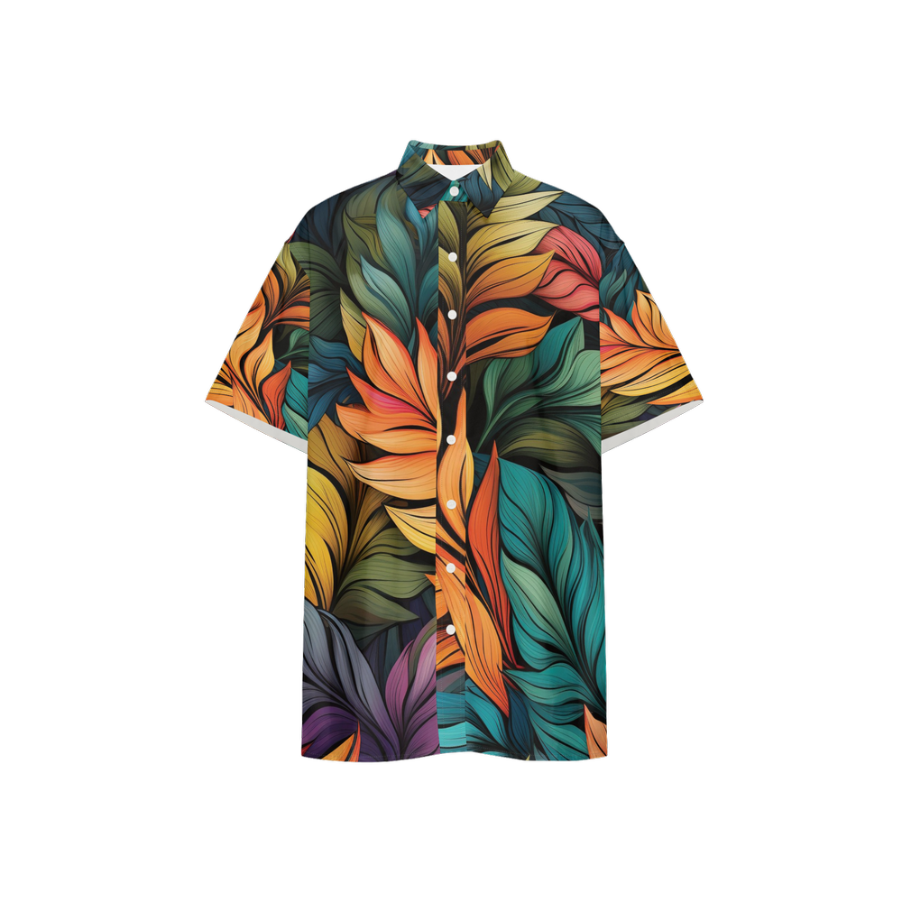 Tropical Leaves 1 ~ Unisex Classic Short-Sleeve Button-Up Shirt-Cotton Feel My Store