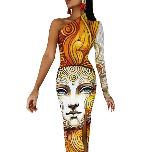 One Shoulder Split Dress BIQ (All-Over Printing)