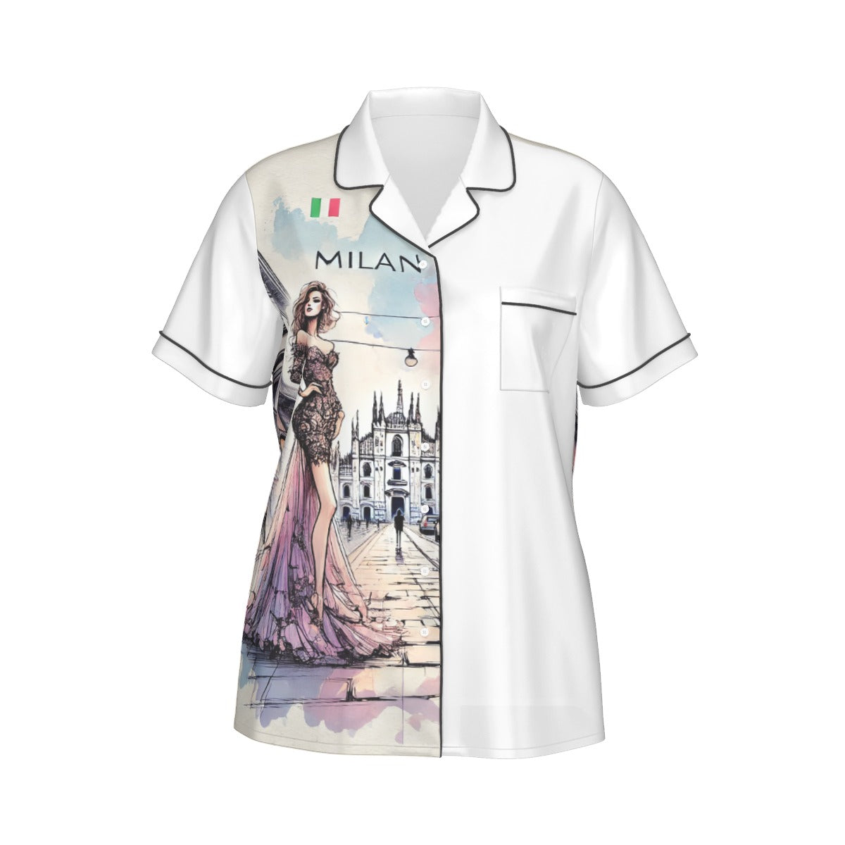 "Milan" by Lila Rivera - All-Over Print Women's Imitation Silk Pajama Set With Short Sleeve Yoycol