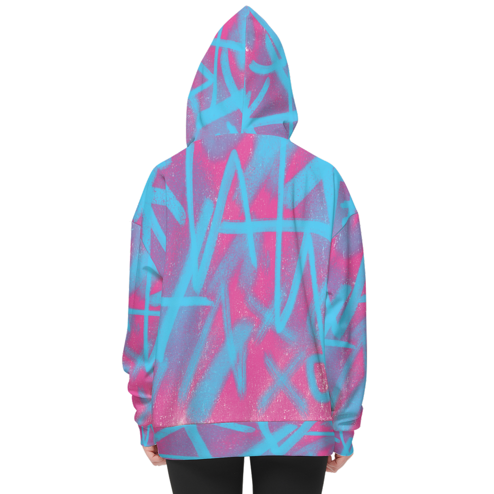 Pink & Bllue Graffiti~ Women's Relaxed Fit Hoodie With Front Patch-Super Heavy 375g My Store