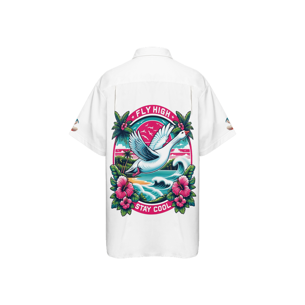 "Goose" - White - Unisex Classic Short-Sleeve Button-Up Shirt-Cotton Feel