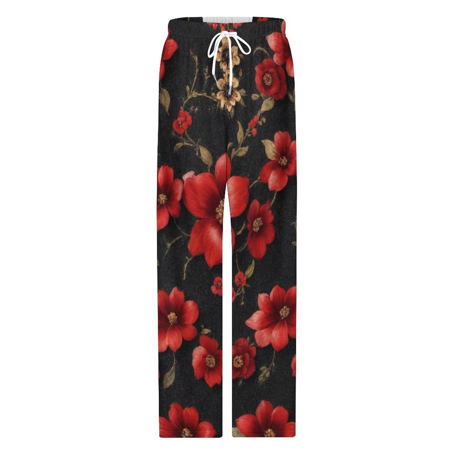 Spanish Floral Print - 170gsm Faux Cotton Drawstring Women Wide Leg Pajamas Pants LM072 (All-Over Printing)