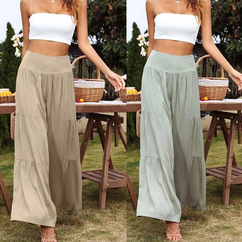 Summer Casual Wide Leg Cotton And Linen High Waist Loose Trousers Wome