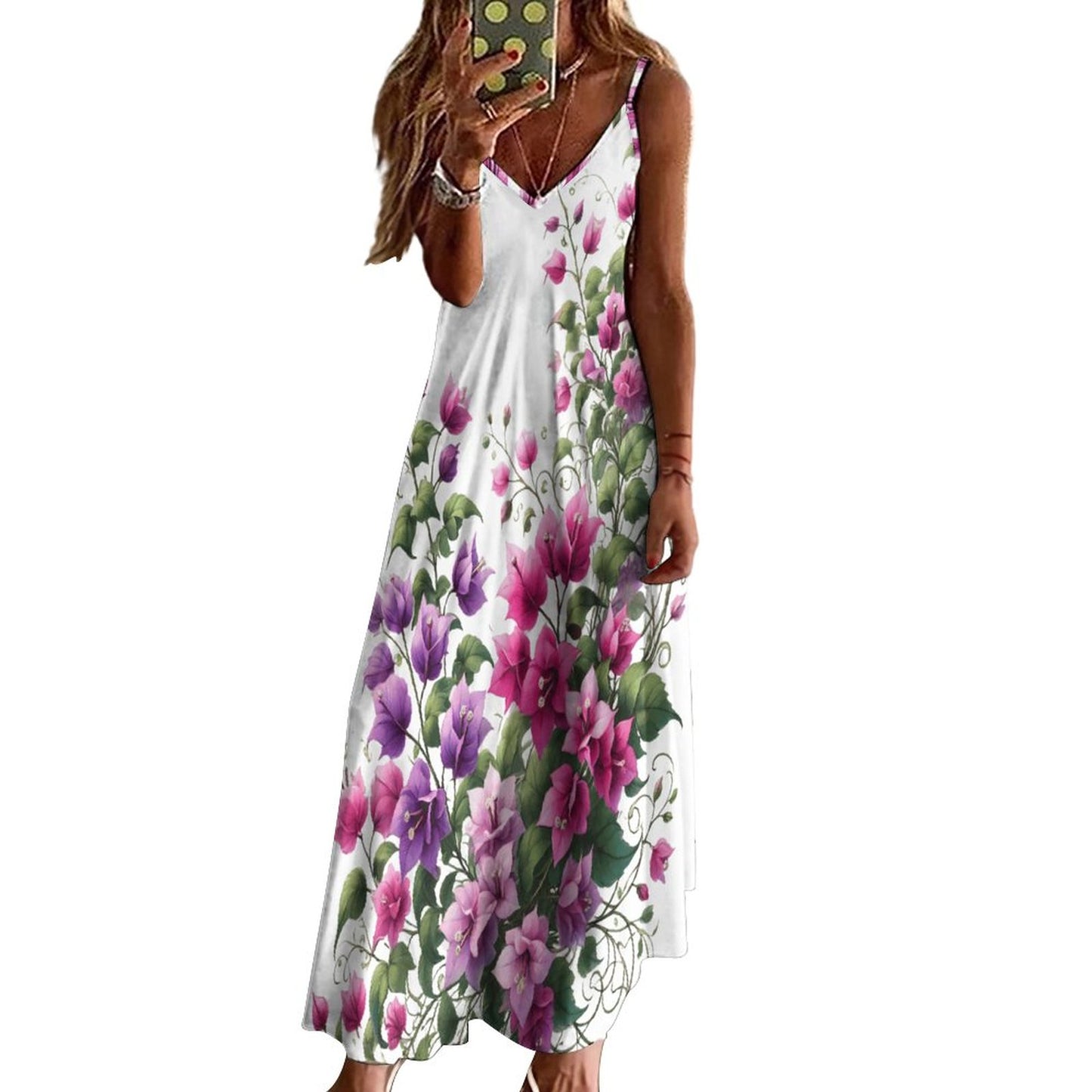 Bougainvillea - Ankle-length Slip Dress BDQ (All-Over Printing)