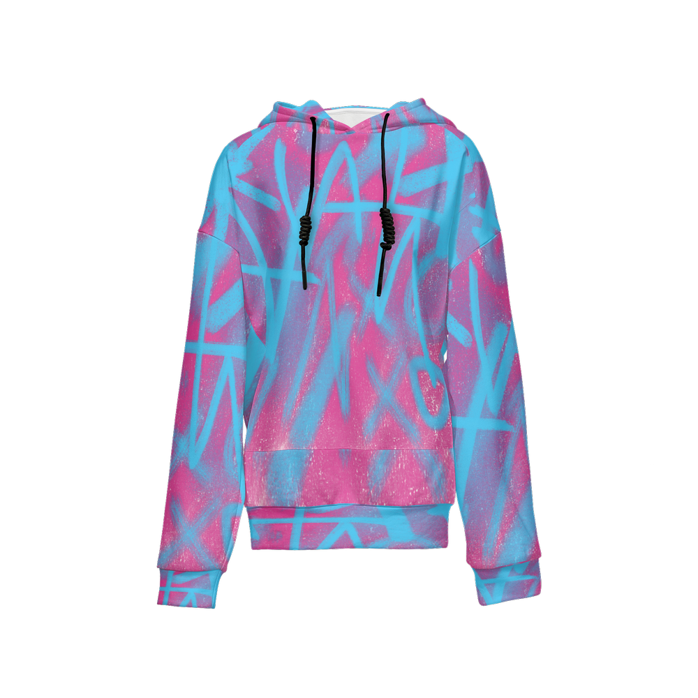 Pink & Bllue Graffiti~ Women's Relaxed Fit Hoodie With Front Patch-Super Heavy 375g My Store