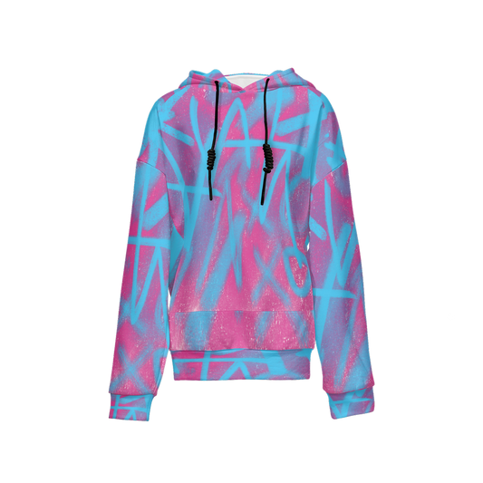 Pink & Bllue Graffiti~ Women's Relaxed Fit Hoodie With Front Patch-Super Heavy 375g My Store