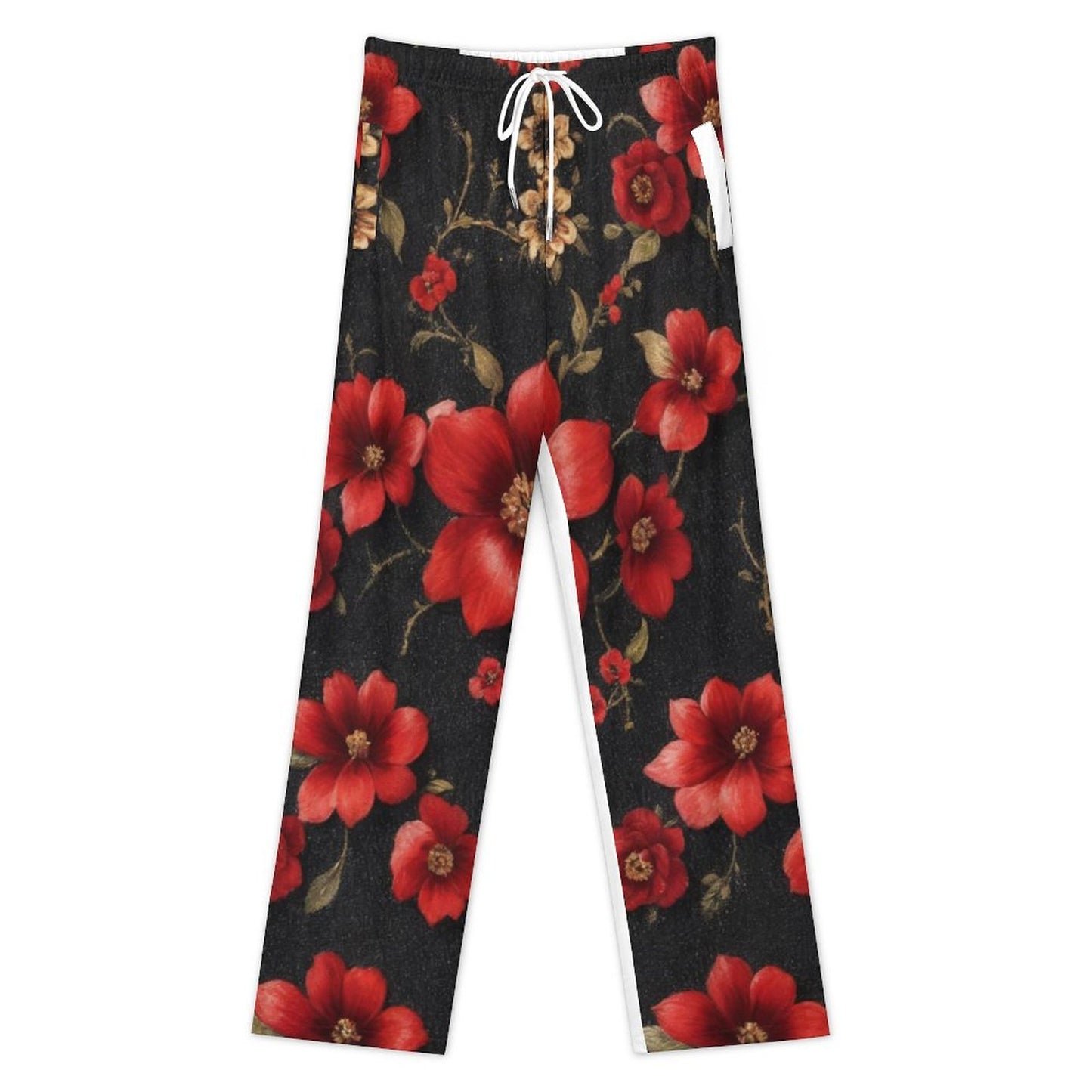 Spanish Floral Print - 170gsm Faux Cotton Drawstring Women Wide Leg Pajamas Pants LM072 (All-Over Printing)