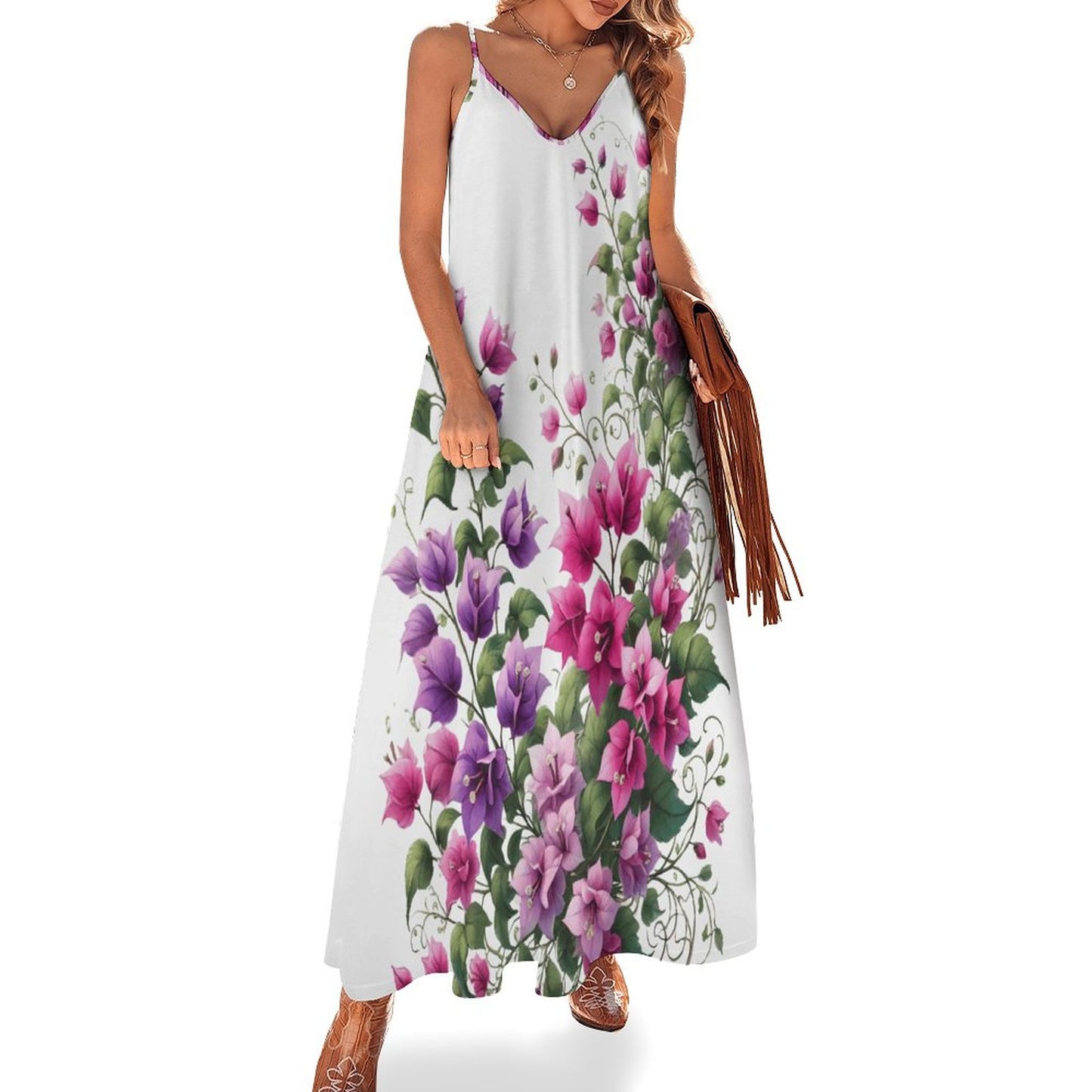 Bougainvillea - Ankle-length Slip Dress BDQ (All-Over Printing)