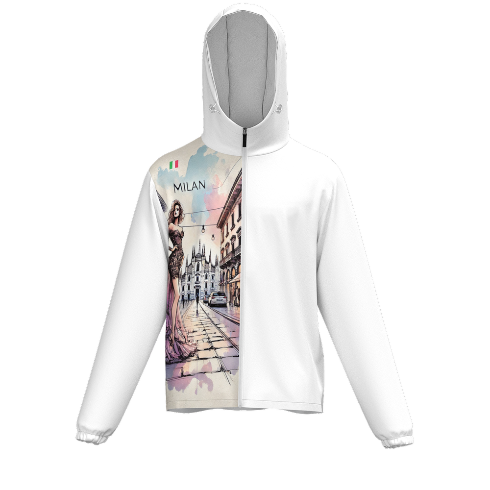 "Milan" by Lila Rivera - White Unisex Full-Zip Hooded Windbreaker Jacket