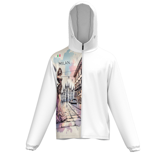 "Milan" by Lila Rivera - White Unisex Full-Zip Hooded Windbreaker Jacket