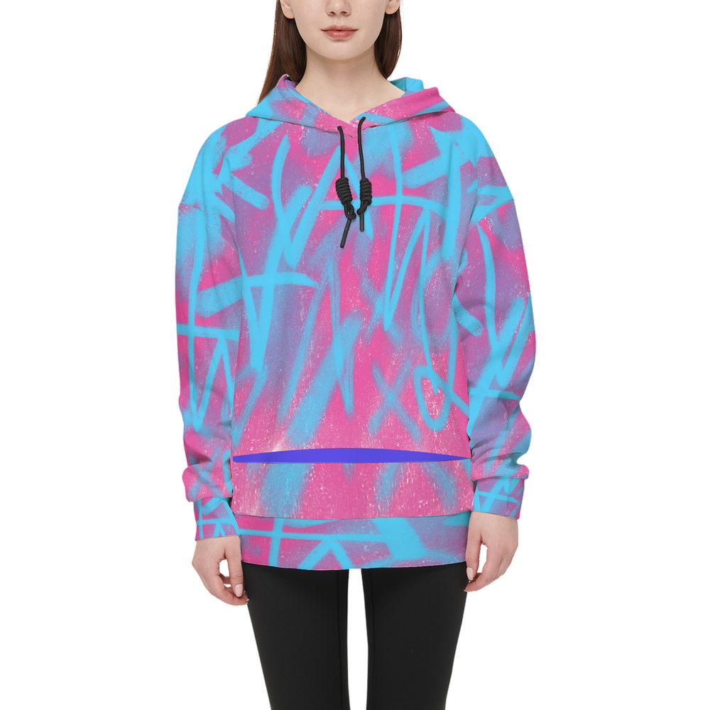 Pink & Bllue Graffiti~ Women's Relaxed Fit Hoodie With Front Patch-Super Heavy 375g My Store