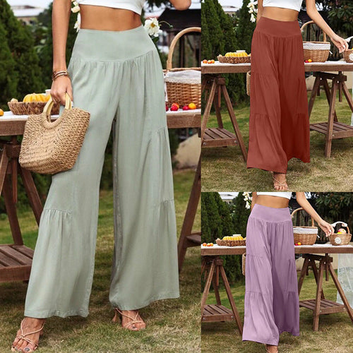 Summer Casual Wide Leg Cotton And Linen High Waist Loose Trousers Wome