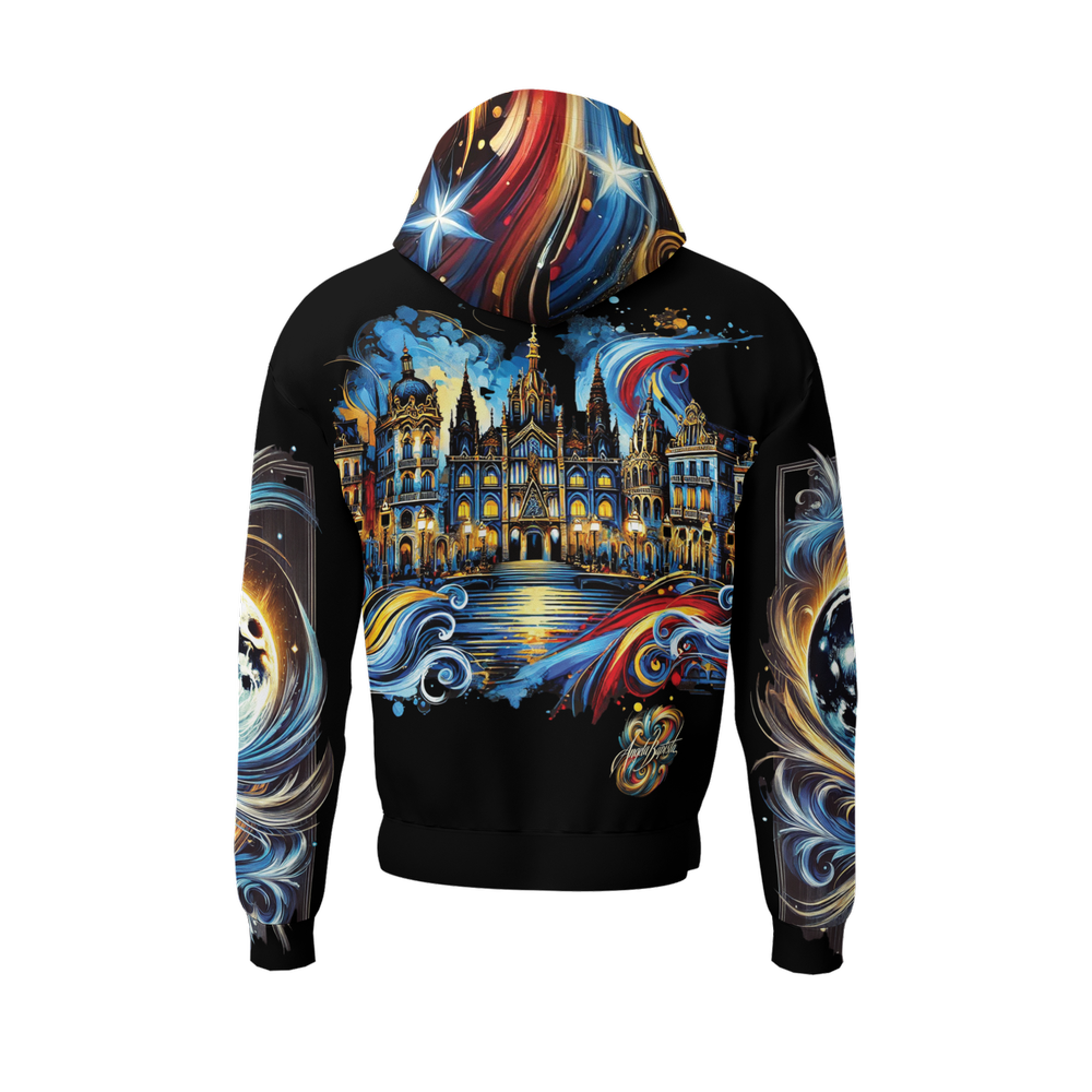 Barelona Nights By Angela Baptista Unisex Fleece-Lined Pocket Hoodie