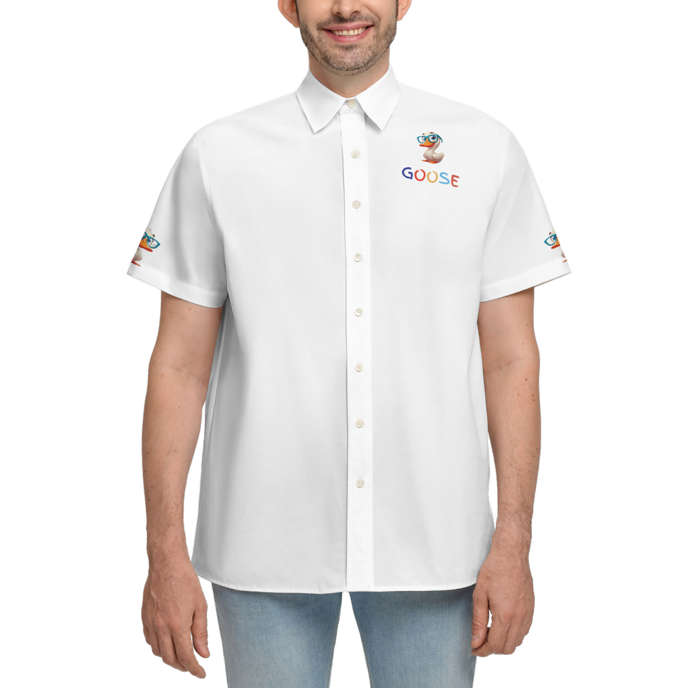 "Goose" - White - Unisex Classic Short-Sleeve Button-Up Shirt-Cotton Feel