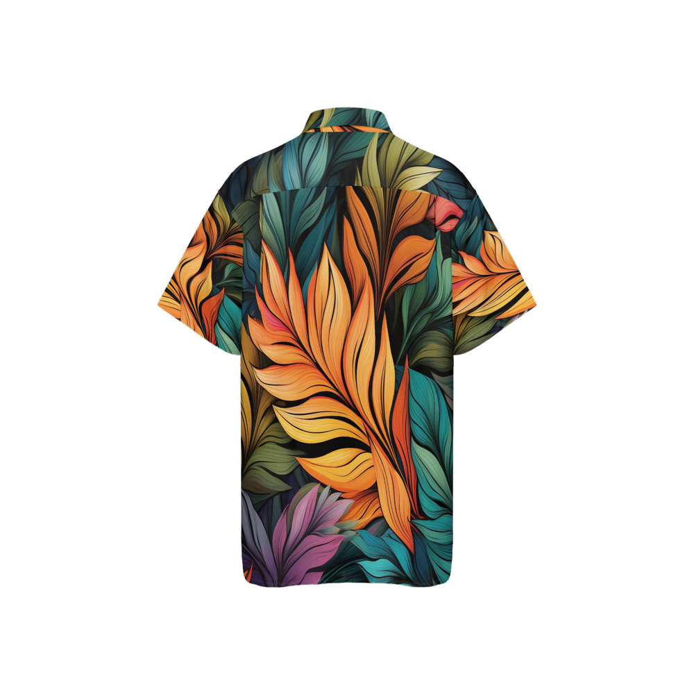 Tropical Leaves 1 ~ Unisex Classic Short-Sleeve Button-Up Shirt-Cotton Feel My Store