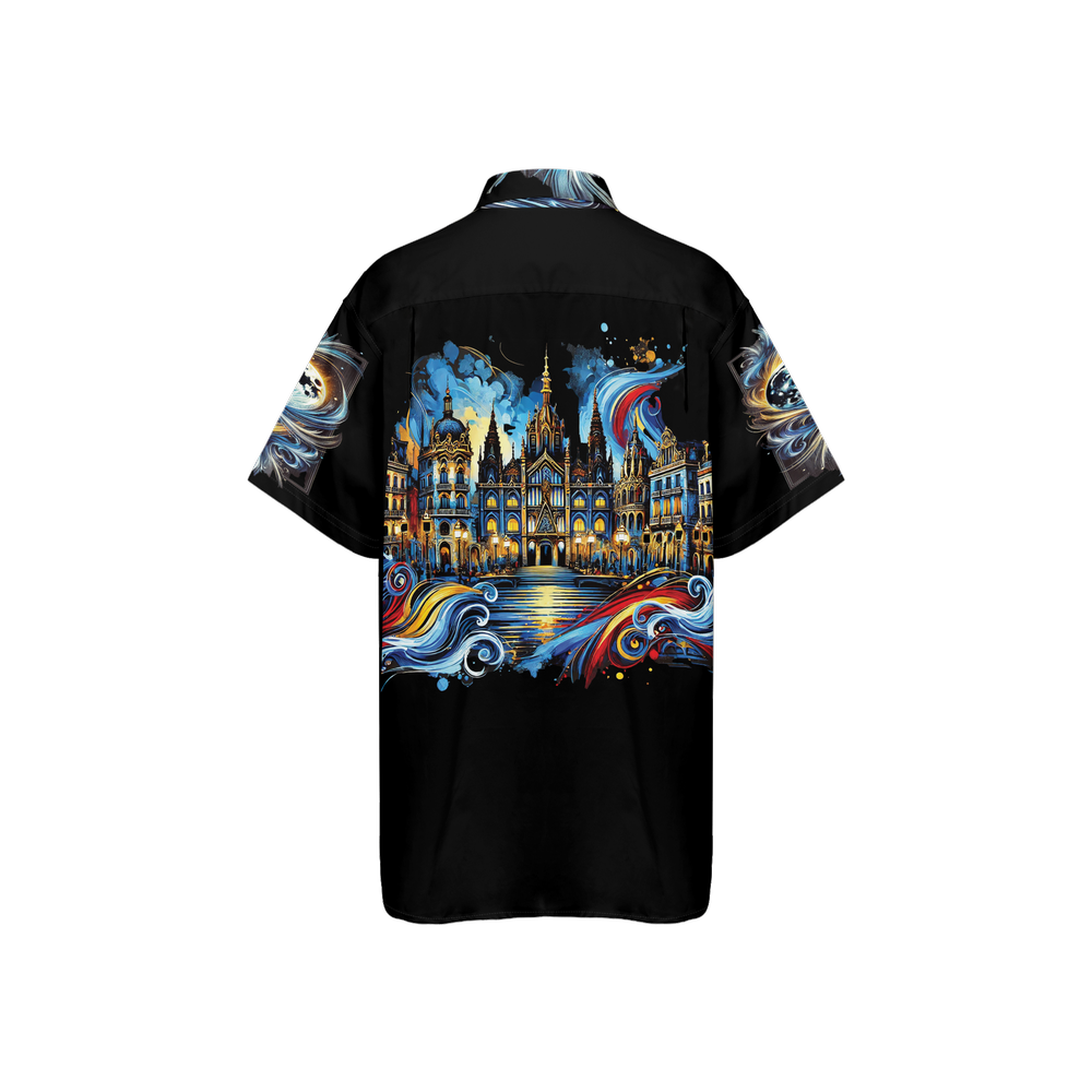 Barcelona Nights Unisex Classic Short-Sleeve Button-Up Shirt