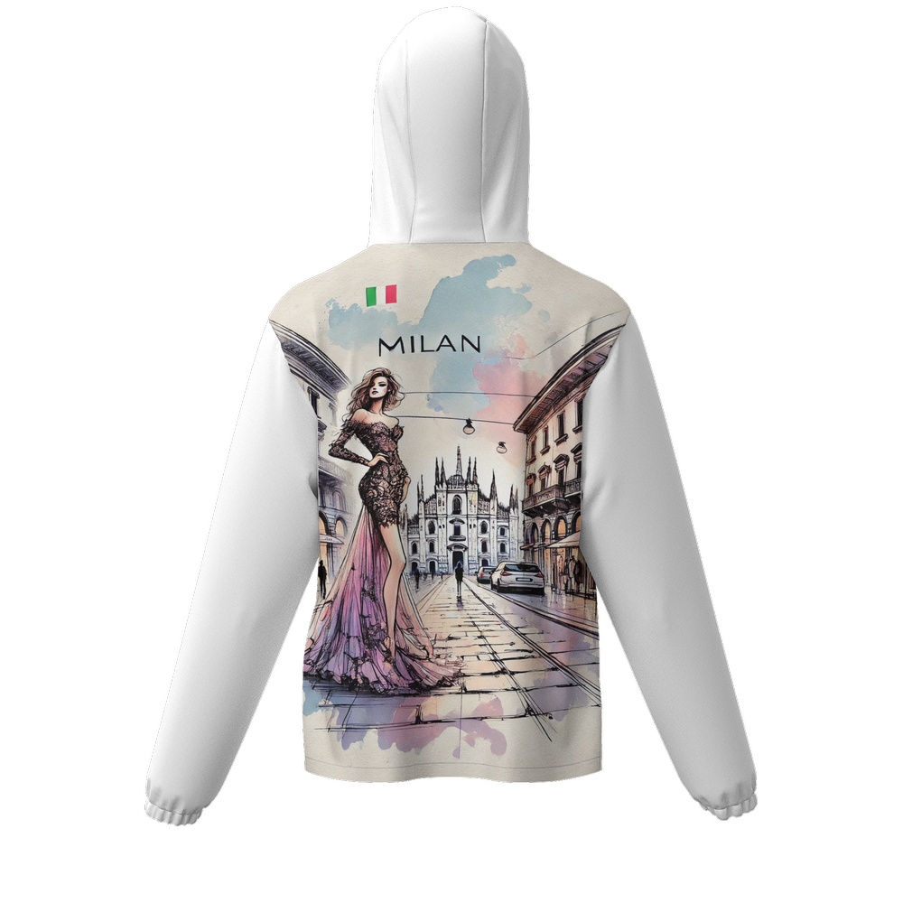 "Milan" by Lila Rivera - White Unisex Full-Zip Hooded Windbreaker Jacket