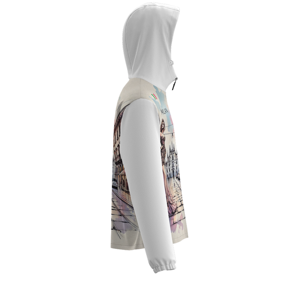 "Milan" by Lila Rivera - White Unisex Full-Zip Hooded Windbreaker Jacket