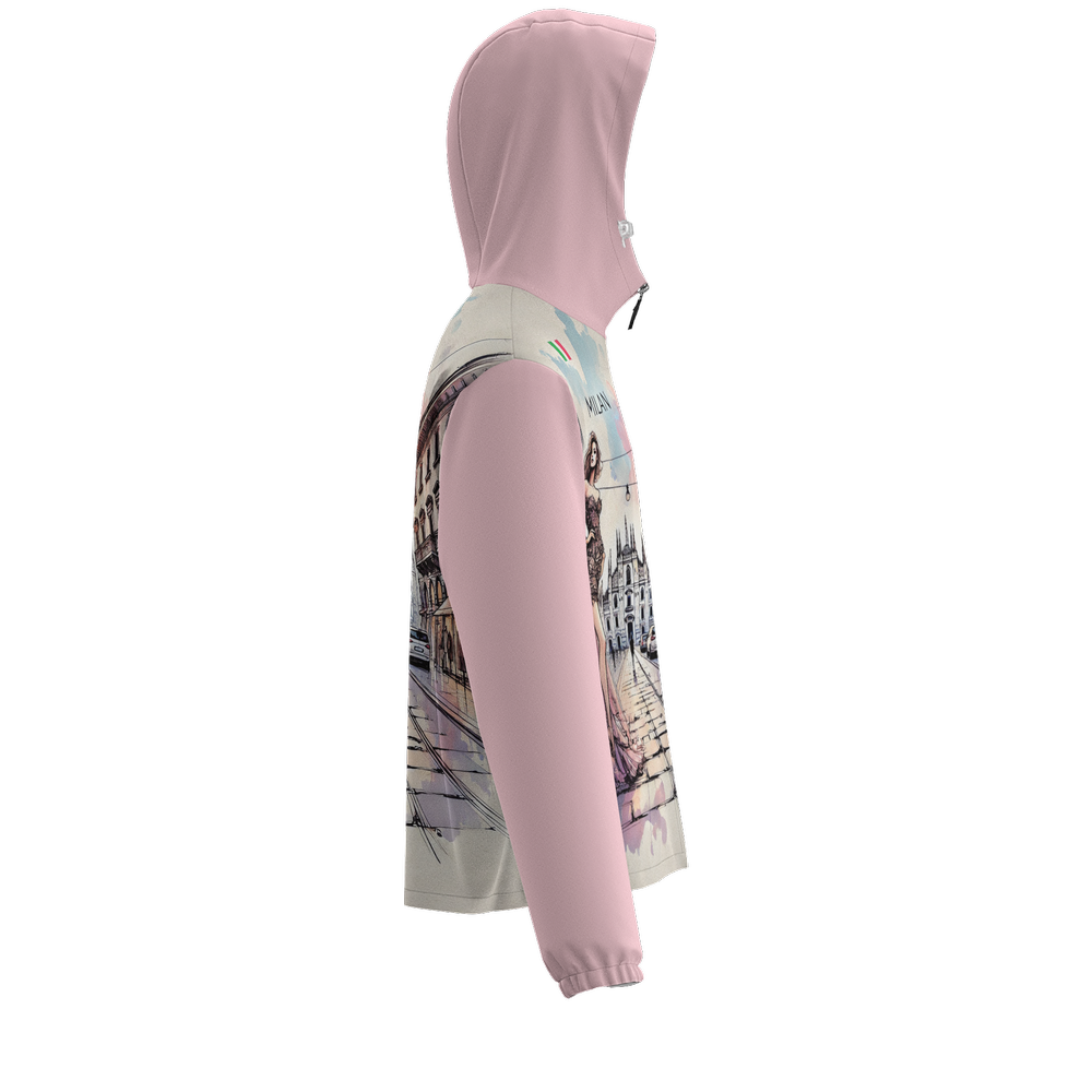 "Milan" by Lila RIvera - Pink Unisex Full-Zip Hooded Windbreaker Jacket - Water Resistant