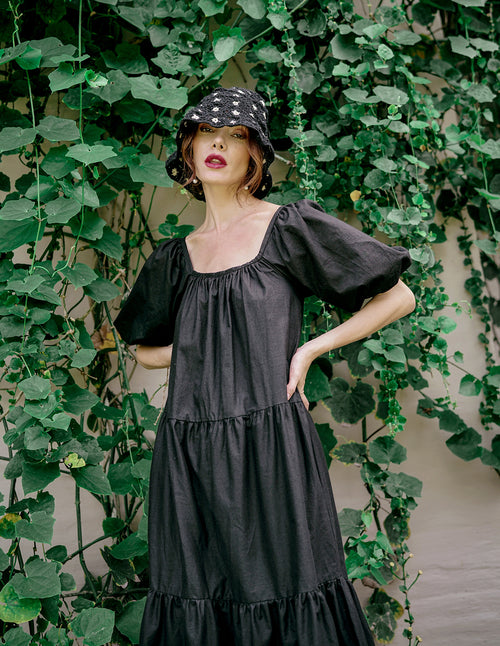 ROSEMARY Cotton Prairie Dress, in Black