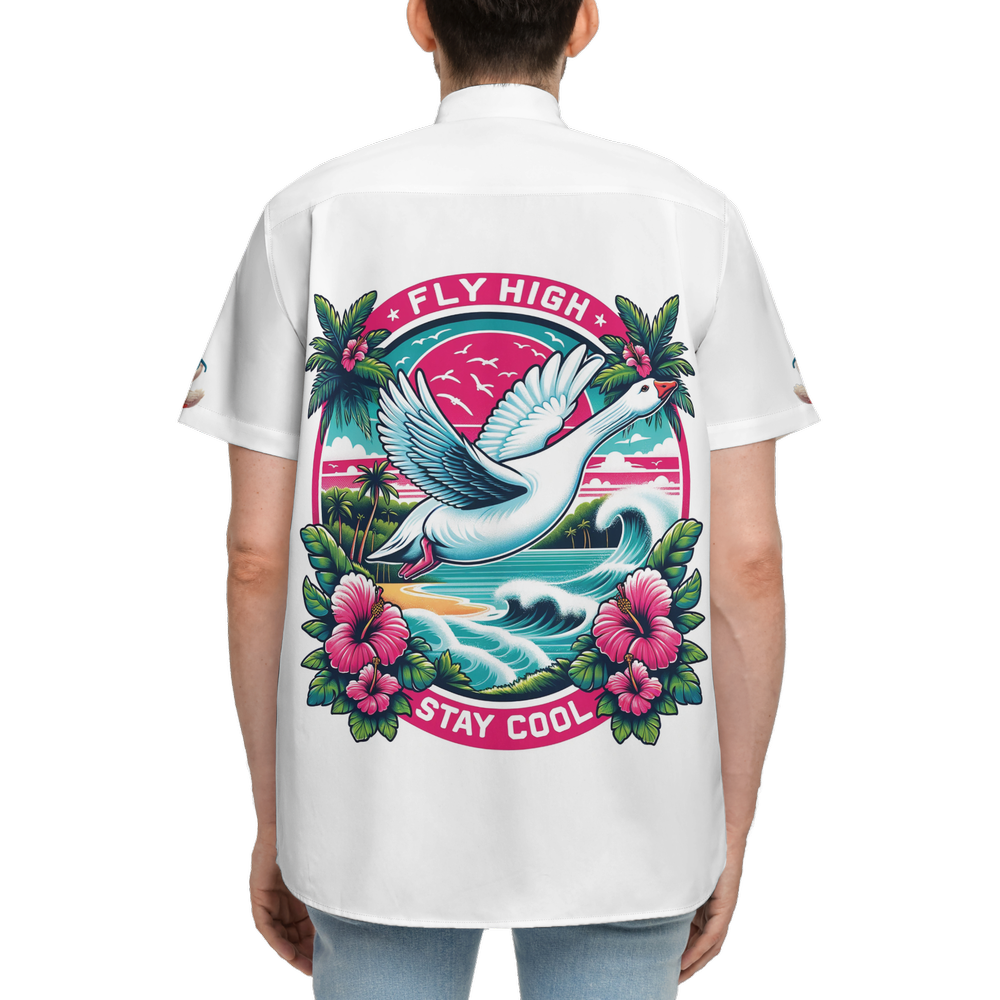 "Goose" - White - Unisex Classic Short-Sleeve Button-Up Shirt-Cotton Feel