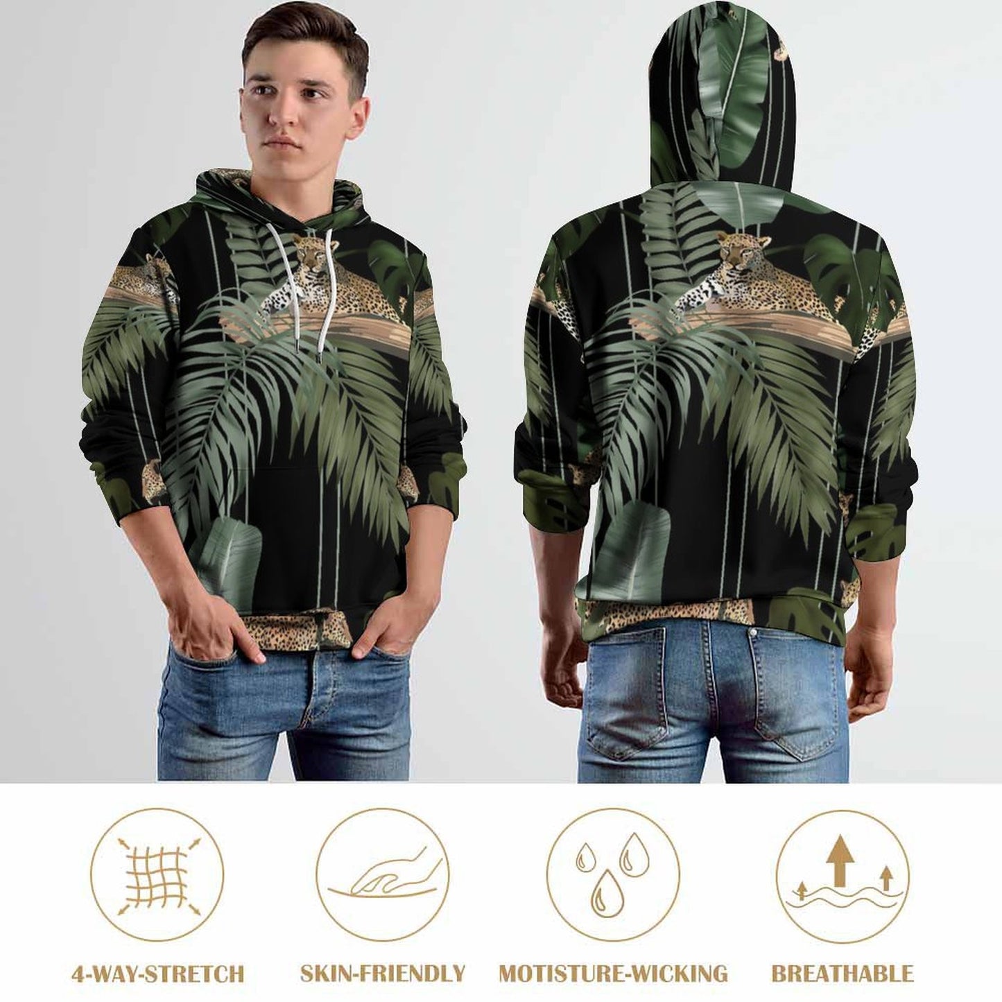 Leopard - 230gsm Men's Cool Hoodie with Double-layer Cap (All-Over Printing)