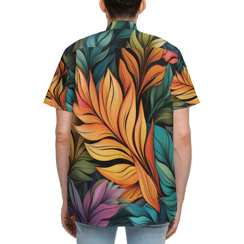 Tropical Leaves 1 ~ Unisex Classic Short-Sleeve Button-Up Shirt-Cotton Feel My Store