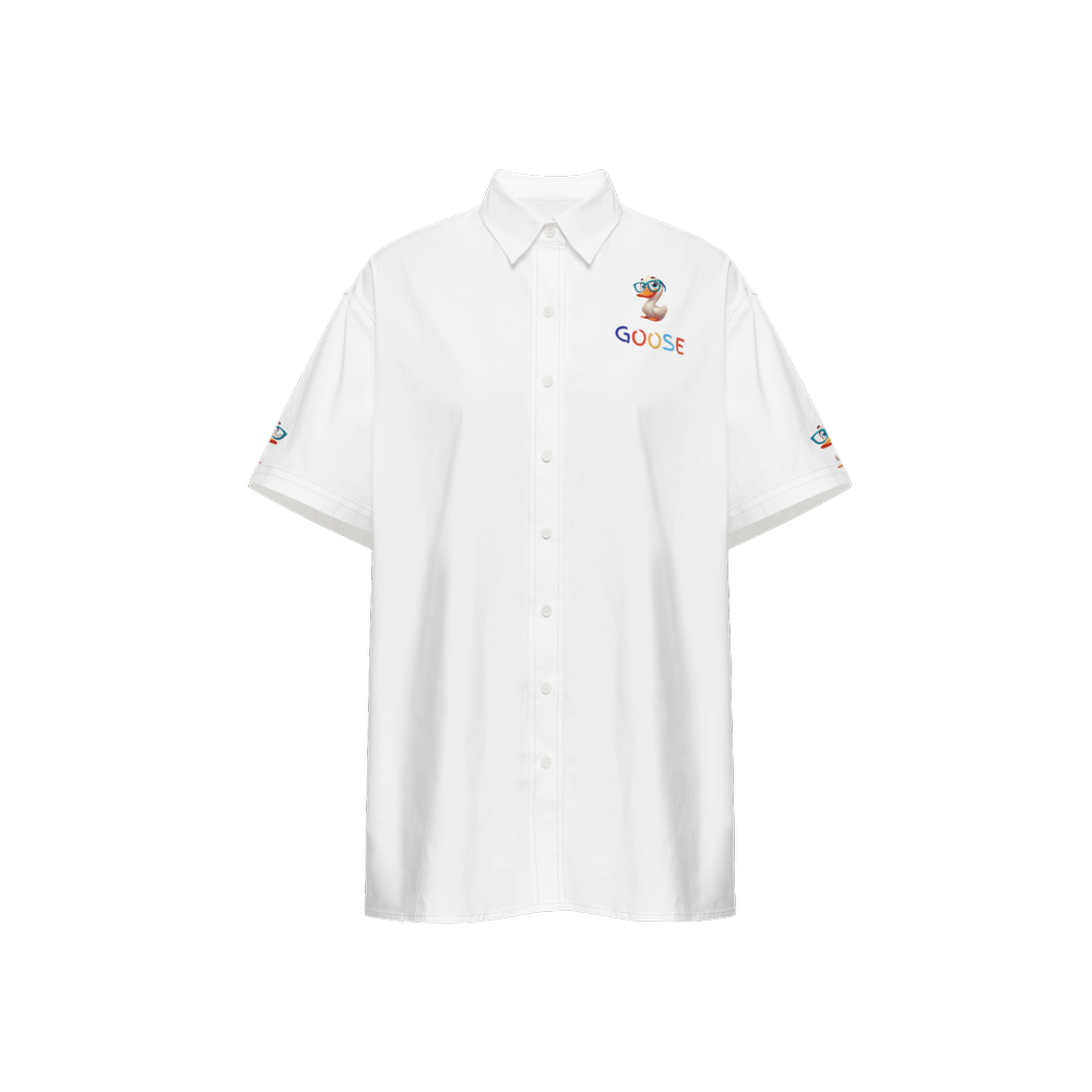 "Goose" - White - Unisex Classic Short-Sleeve Button-Up Shirt-Cotton Feel