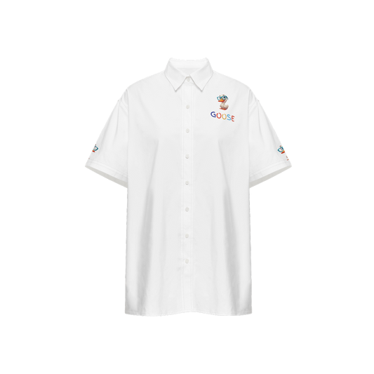 "Goose" - White - Unisex Classic Short-Sleeve Button-Up Shirt-Cotton Feel