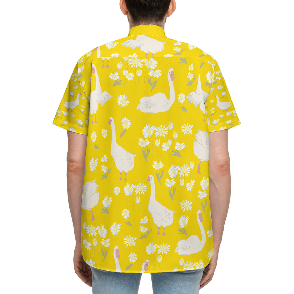 "Geese" Unisex Classic Short-Sleeve Button-Up Shirt-Cotton Feel