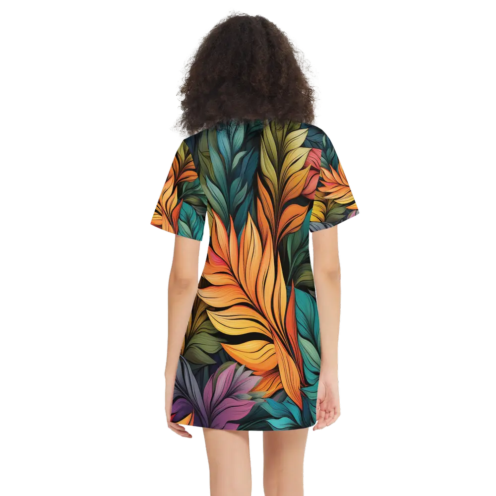 Tropic Leaves 1 ~ Women's Short-Sleeve T-Shirt Dress-Heavyweight 225g My Store