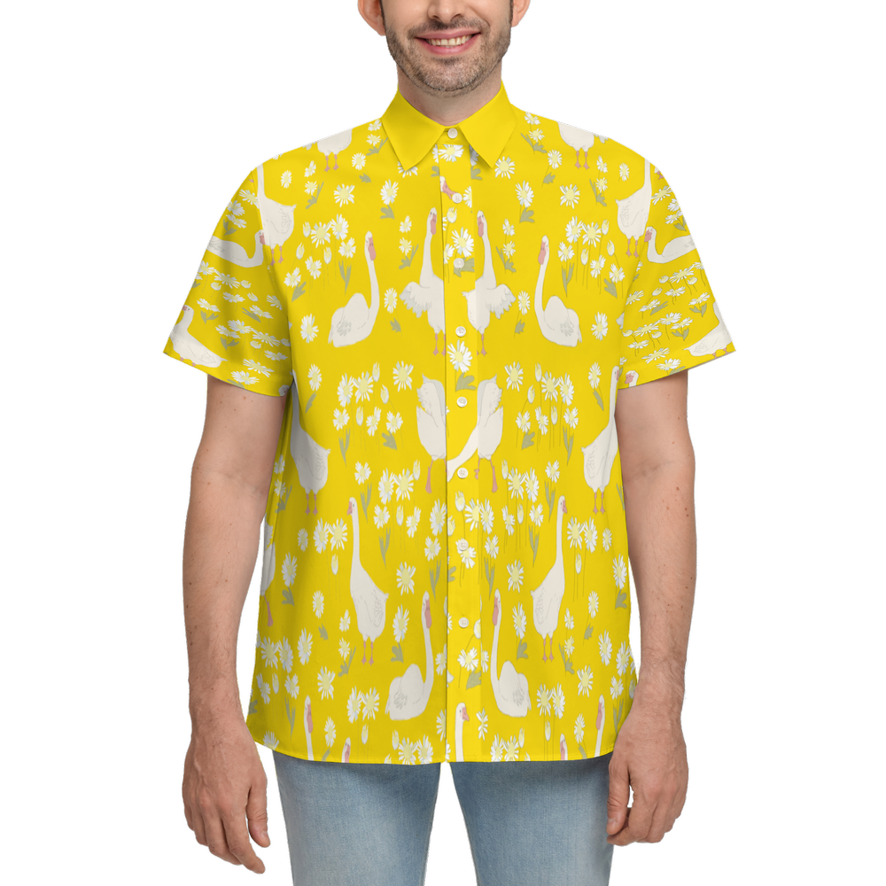 "Geese" Unisex Classic Short-Sleeve Button-Up Shirt-Cotton Feel