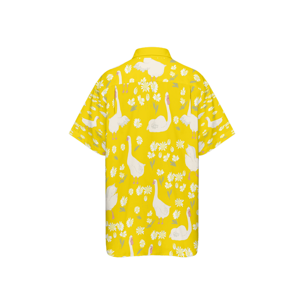 "Geese" Unisex Classic Short-Sleeve Button-Up Shirt-Cotton Feel